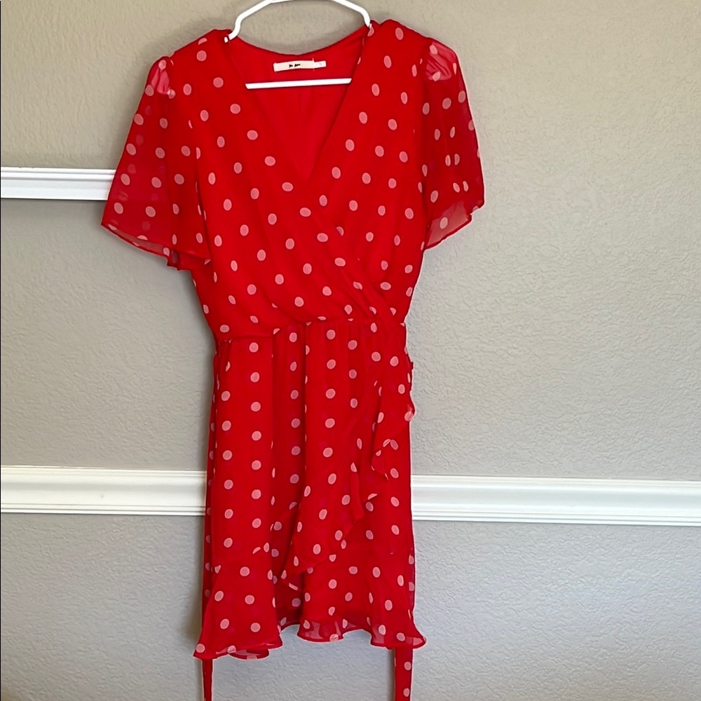 Mi Ami Red Polka Dot Wrap Dress, small